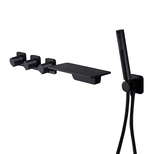 Fontana Ocana Three Handle Wall Mounted Matte Black Bathtub Faucet