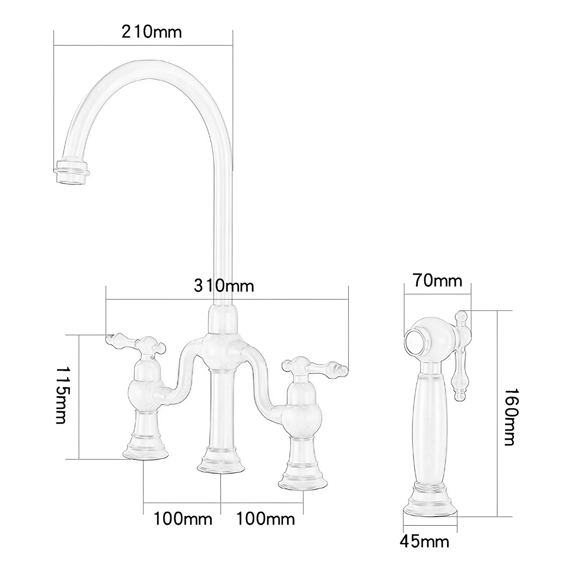 Fontana Olmedo Dual Handle Deck Mounted Pull Out Gold Modern Faucet