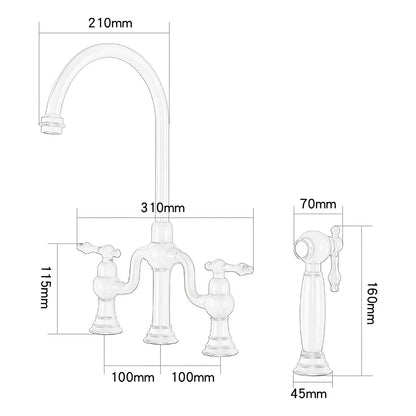 Fontana Olmedo Dual Handle Deck Mounted Pull Out Gold Modern Faucet
