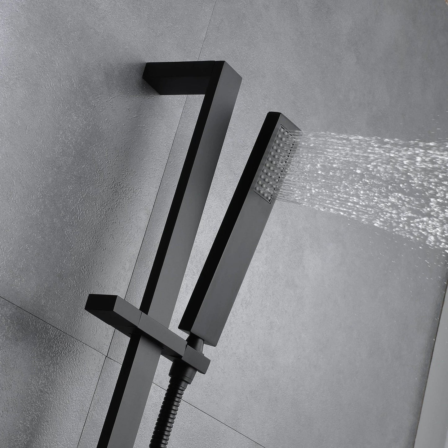 Fontana Pescara Matte Black Recessed Ceiling Mount Luxurious Touch Panel Controlled Thermostatic LED Musical Rainfall Waterfall Mist Shower System With Hand Shower and 3-Jet Body Sprays