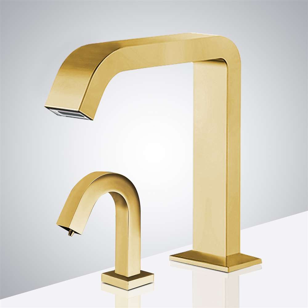 Fontana Pforzheim Touchless Automatic Sensor Brushed Gold Faucet and Liquid Soap Dispenser