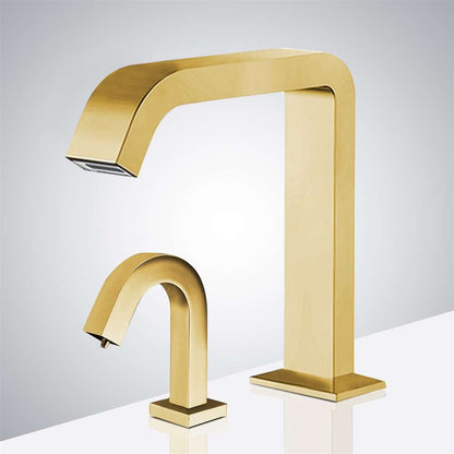 Fontana Pforzheim Touchless Automatic Sensor Brushed Gold Faucet and Liquid Soap Dispenser