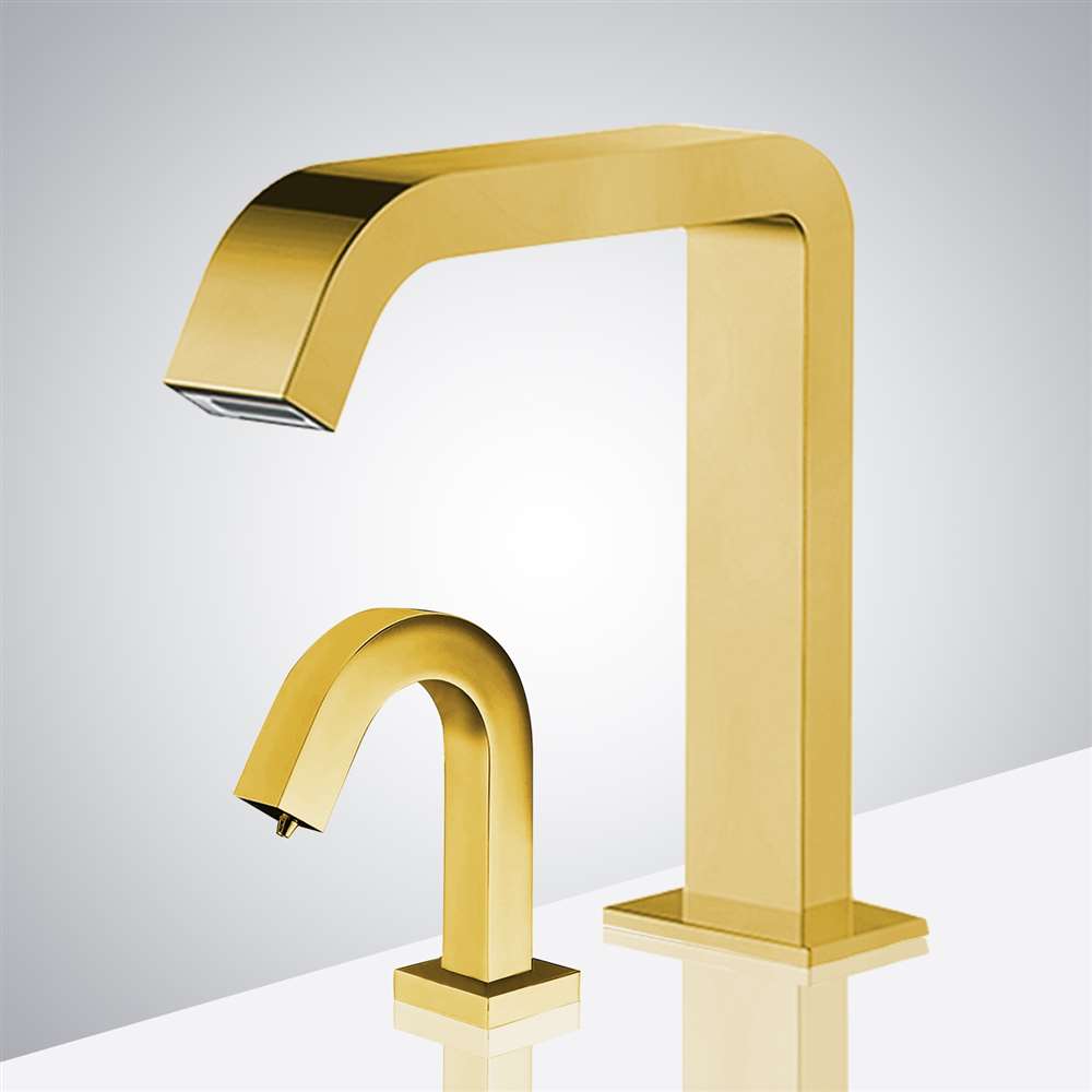 Fontana Pforzheim Touchless Automatic Sensor Gold Faucet and Liquid Soap Dispenser