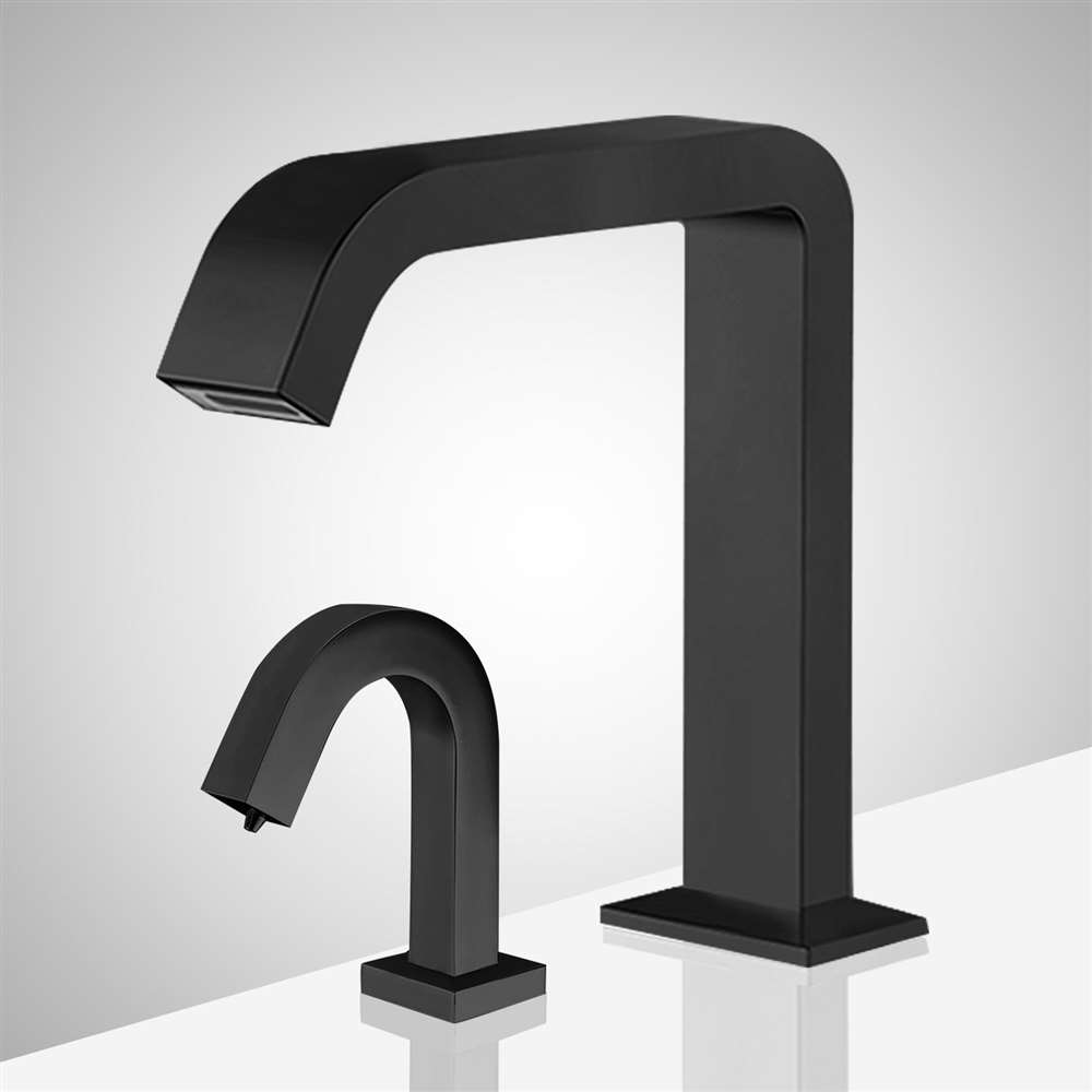 Fontana Pforzheim Touchless Automatic Sensor Matte Black Faucet and Liquid Soap Dispenser