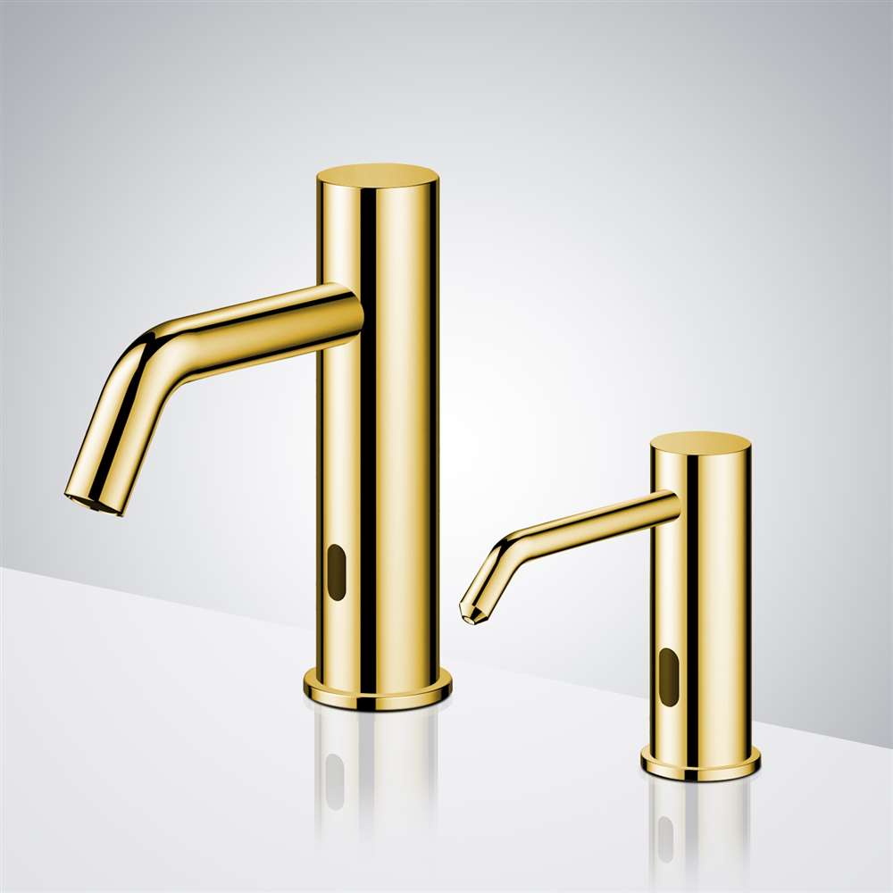 Fontana Polished Gold Commercial Touchless Sensor Faucet & Touchless Soap Dispenser