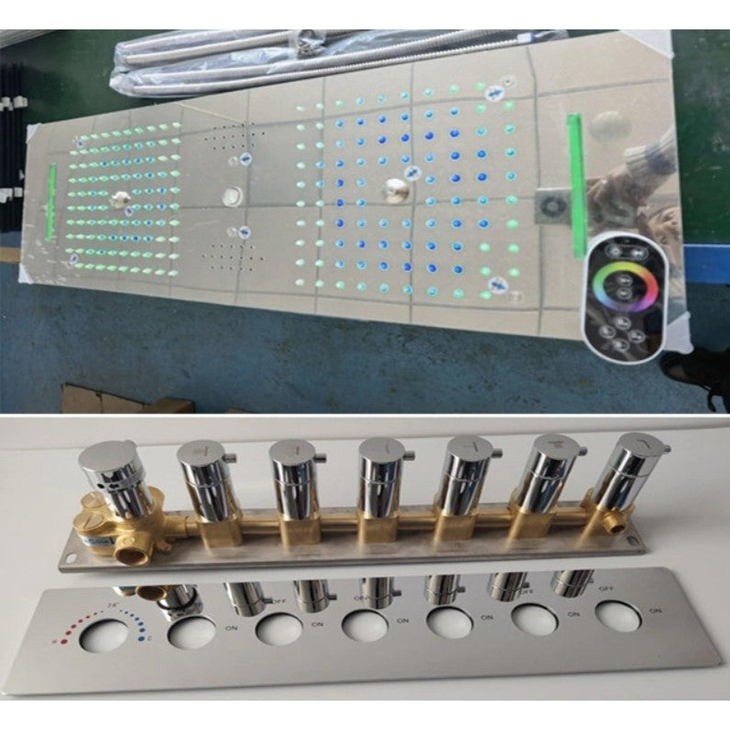 Fontana Rimini Creative Luxury Chrome Recessed Ceiling Mounted LED Musical & Touch Panel Controlled Thermostatic Waterfall, Rainfall, Water Column & Mist Shower System With Hand Shower and Tub Spout