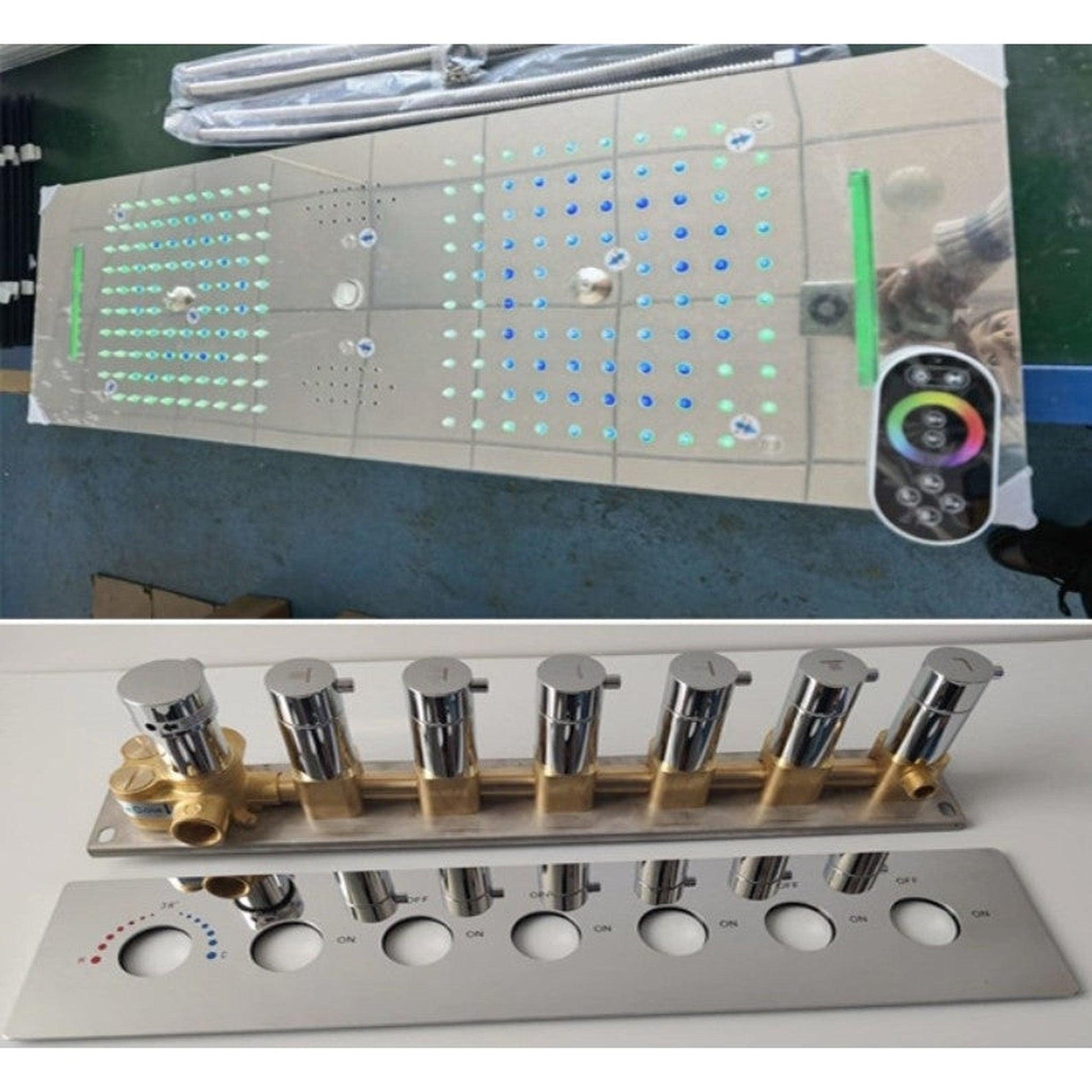 Fontana Rimini Creative Luxury Chrome Recessed Ceiling Mounted LED Musical & Touch Panel Controlled Thermostatic Waterfall, Rainfall, Water Column & Mist Shower System With Hand Shower and Tub Spout