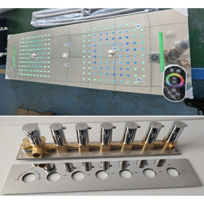 Fontana Rimini Creative Luxury Chrome Recessed Ceiling Mounted LED Musical & Touch Panel Controlled Thermostatic Waterfall, Rainfall, Water Column & Mist Shower System With Hand Shower and Tub Spout