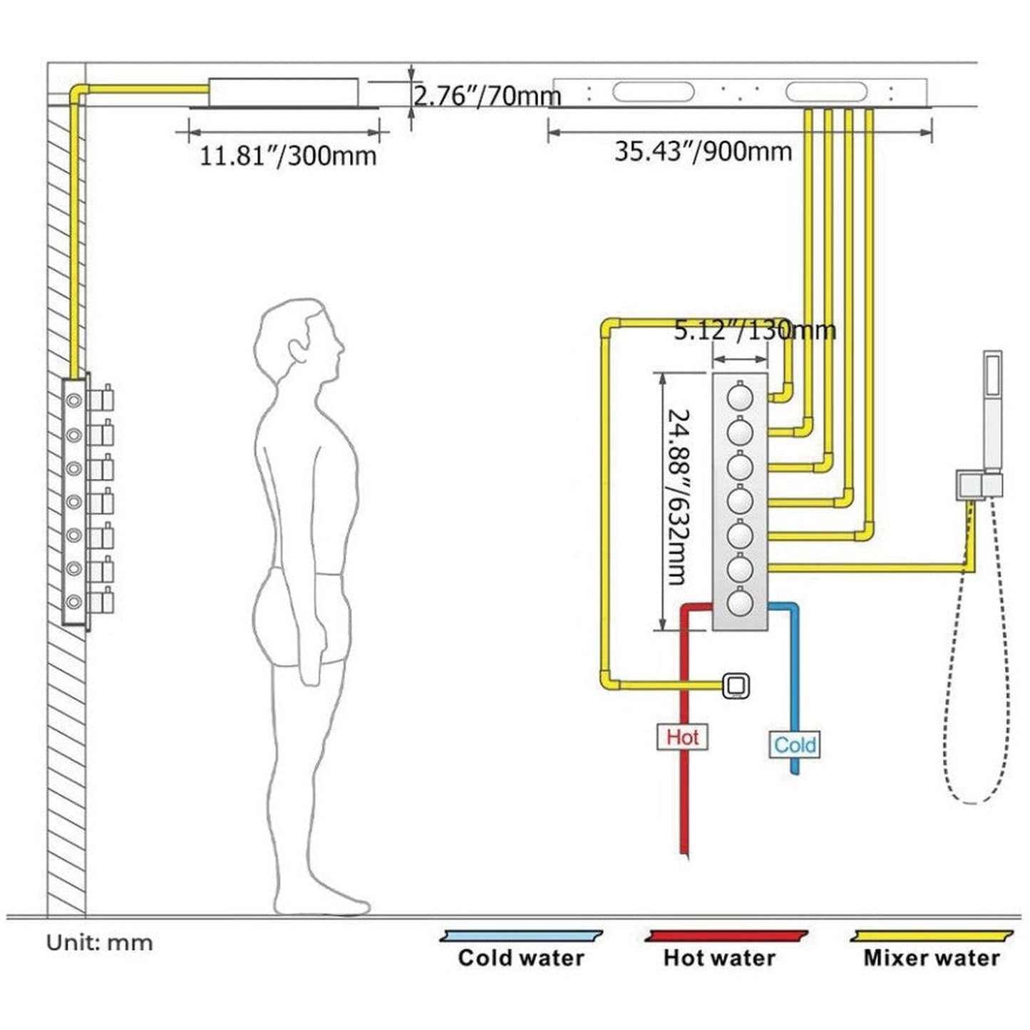 Fontana Rimini Creative Luxury Chrome Recessed Ceiling Mounted LED Musical & Touch Panel Controlled Thermostatic Waterfall, Rainfall, Water Column & Mist Shower System With Hand Shower and Tub Spout