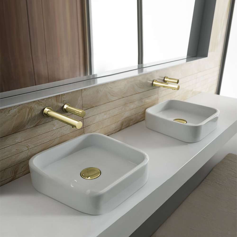 Fontana Rio Wall Mount Dual Automatic Sensor Brushed Gold Commercial Faucet With Sensor Soap Dispenser