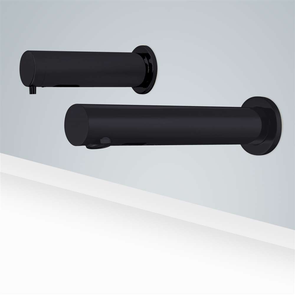 Fontana Rio Wall Mount Dual Automatic Sensor Matte Black Commercial Faucet With Sensor Soap Dispenser
