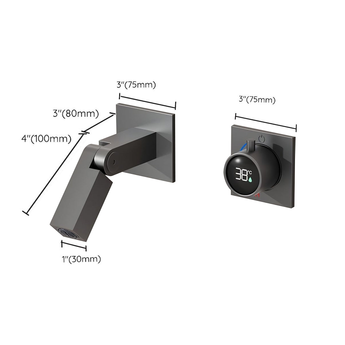 Fontana Rocroi Digital Display Single Handle Wall Mounted Brushed Gray Faucet