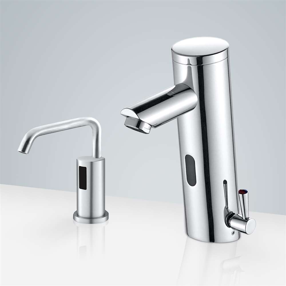Fontana Sète Motion Sensor Chrome Faucet and Automatic Touchless Commercial Soap Dispenser