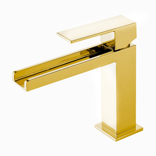 Fontana Seyne 1.2 GPM Thermostatic Waterfall Brass Gold Deck Mounted Basin Faucet