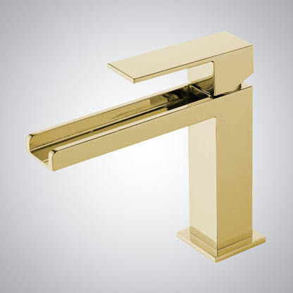 Fontana Seyne 1.2 GPM Thermostatic Waterfall Brushed Gold Deck Mounted Basin Faucet
