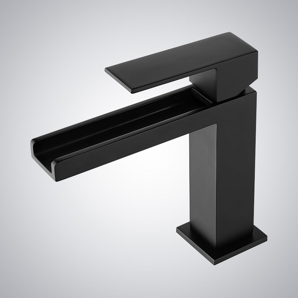 Fontana Seyne 1.2 GPM Thermostatic Waterfall Matte Black Deck Mounted Basin Faucet