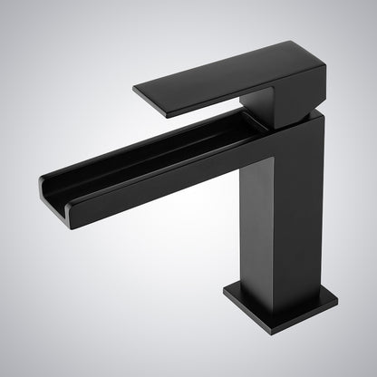 Fontana Seyne 1.2 GPM Thermostatic Waterfall Matte Black Deck Mounted Basin Faucet
