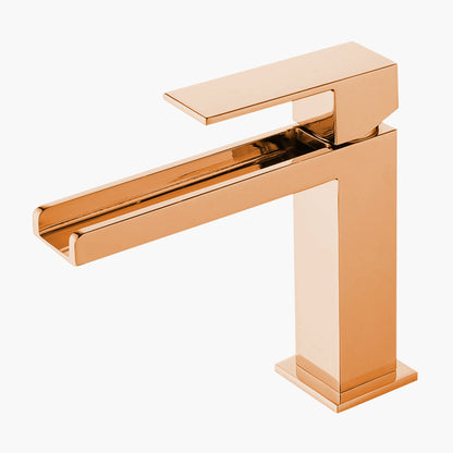 Fontana Seyne 1.2 GPM Thermostatic Waterfall Rose Gold Deck Mounted Basin Faucet