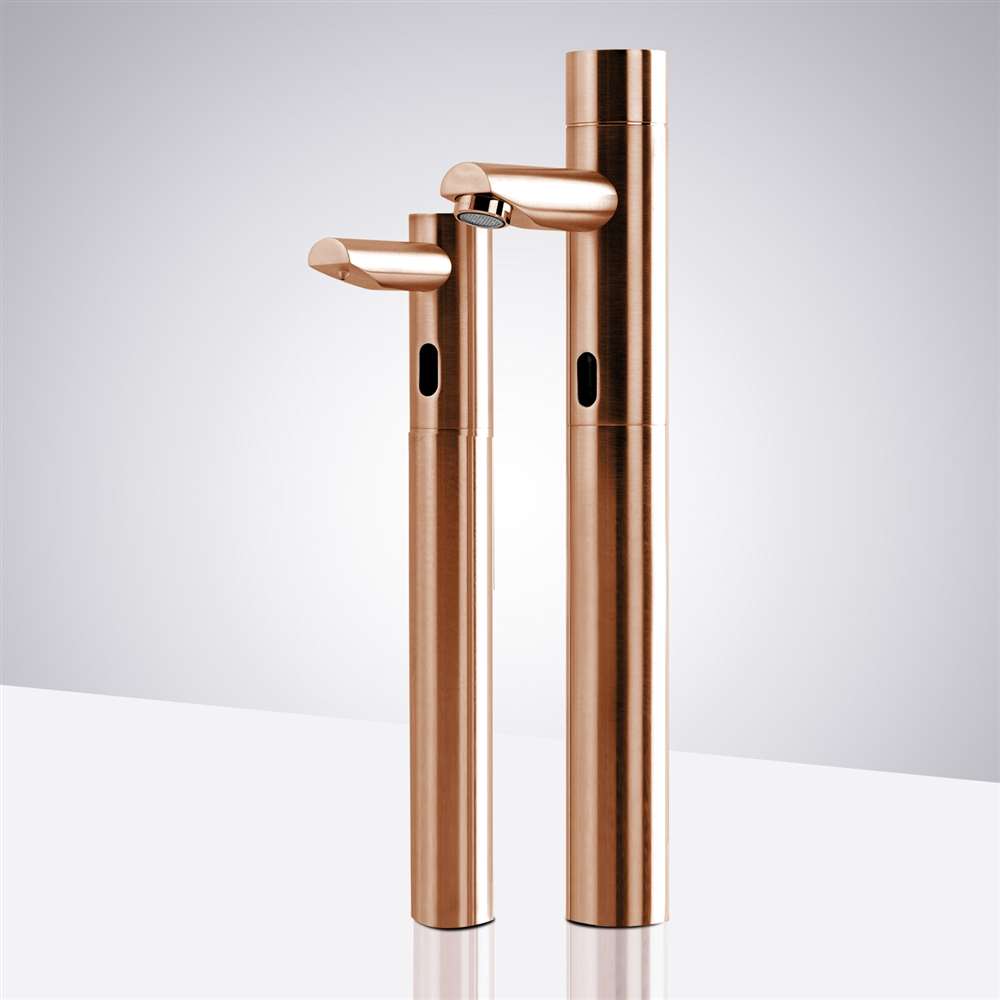 Fontana Tall Commercial Automatic Touch-Free Sensor Rose Gold Faucet and Soap Dispenser