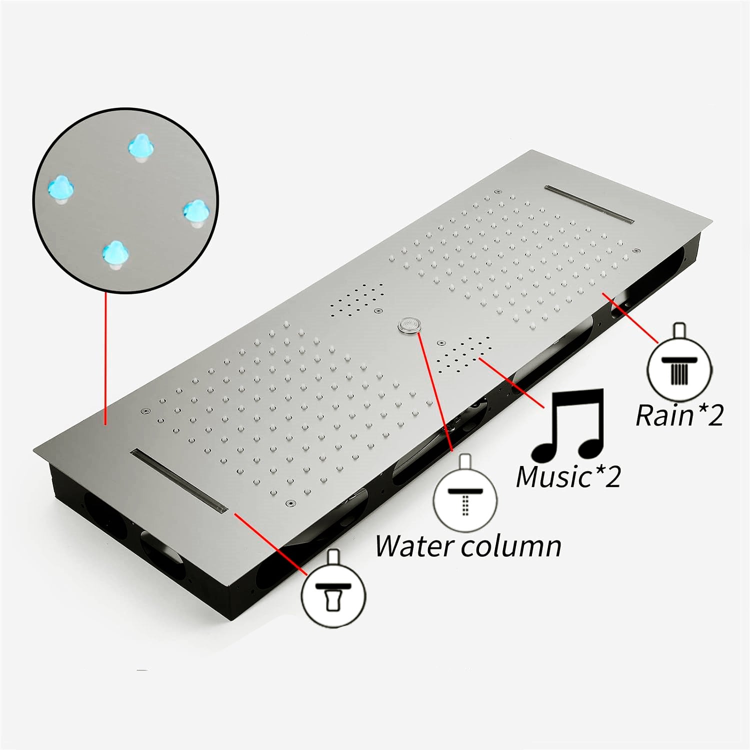 Fontana Tranquil Flow Remote Control LED Brushed Nickel Ceiling Mounted Rain Shower Head