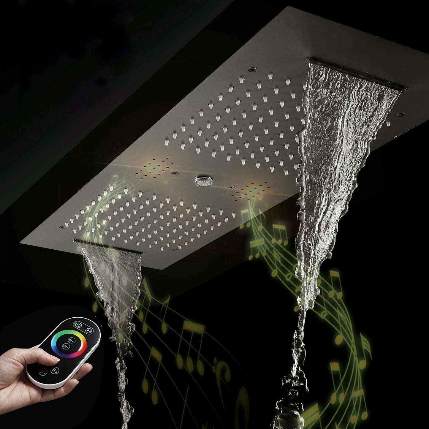 Fontana Tranquil Flow Remote Control LED Brushed Nickel Ceiling Mounted Rain Shower Head