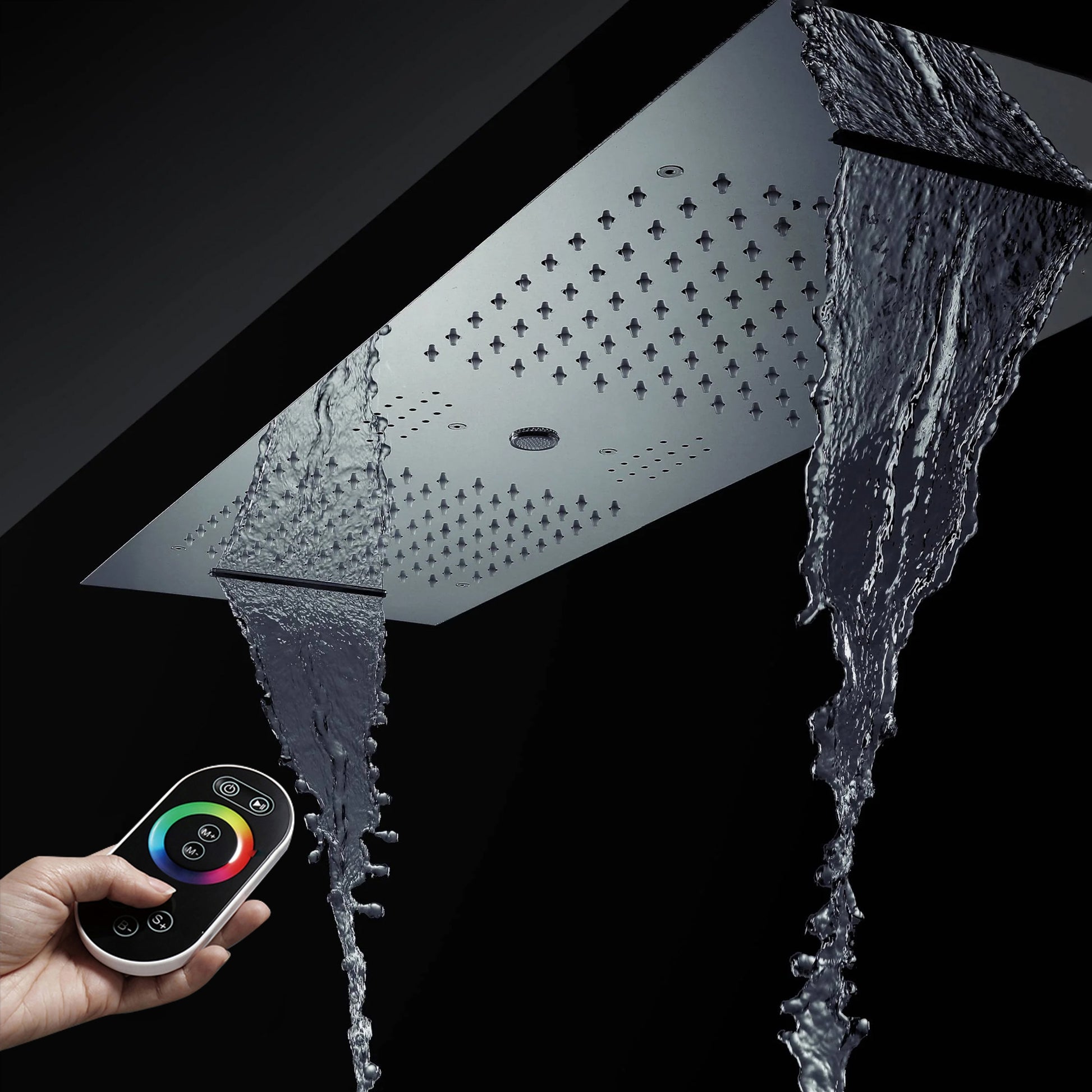 Fontana Tranquil Flow Remote Control LED Chrome Ceiling Mounted Rain Shower Head