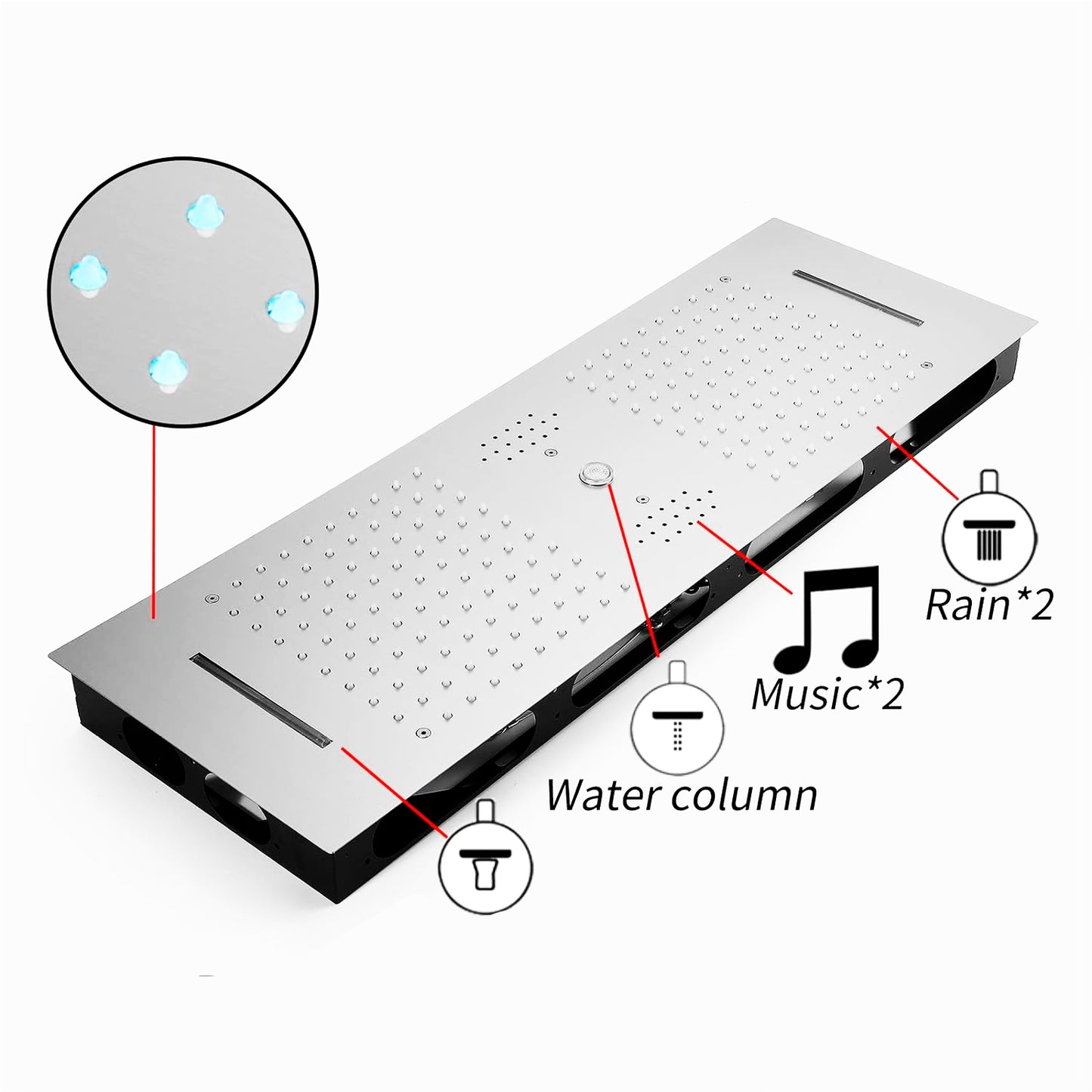 Fontana Tranquil Flow Remote Control LED Chrome Ceiling Mounted Rain Shower Head