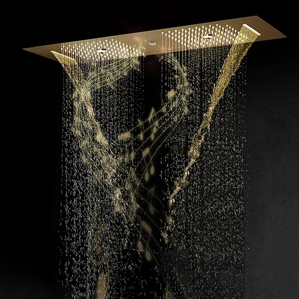 Fontana Tranquil Flow Remote Control LED Polished Gold Ceiling Mounted Rain Shower Head