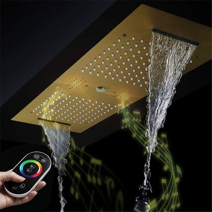 Fontana Tranquil Flow Remote Control LED Polished Gold Ceiling Mounted Rain Shower Head