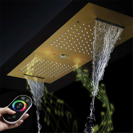Fontana Tranquil Flow Remote Control LED Polished Gold Ceiling Mounted Rain Shower Head
