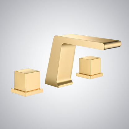 Fontana Trujillo 1.2 GPM Dual Handle Deck Mounted Brushed Gold Waterfall Faucet