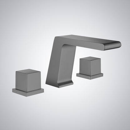 Fontana Trujillo 1.2 GPM Dual Handle Deck Mounted Gun Metal Gray Waterfall Faucet