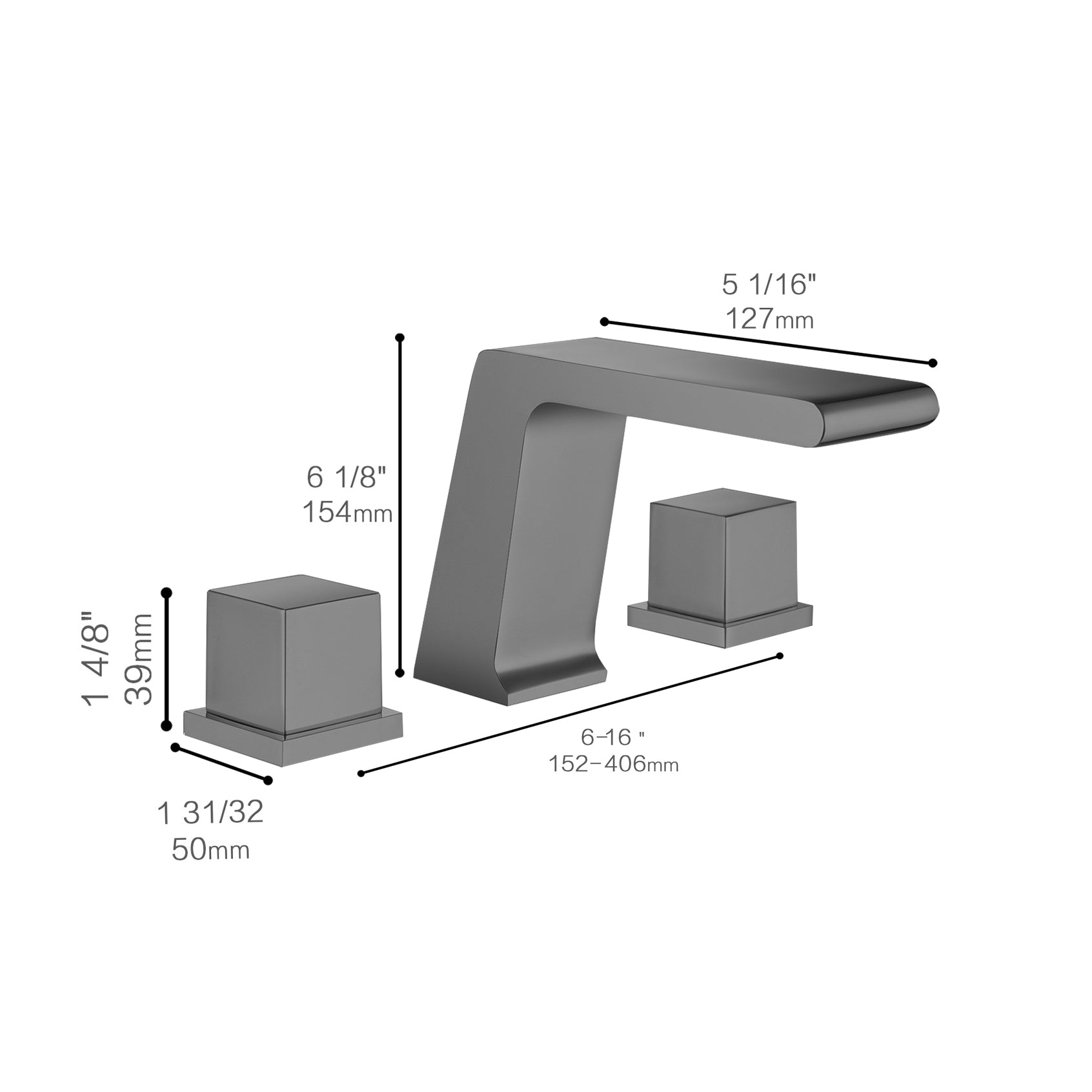Fontana Trujillo 1.2 GPM Dual Handle Deck Mounted Gun Metal Gray Waterfall Faucet
