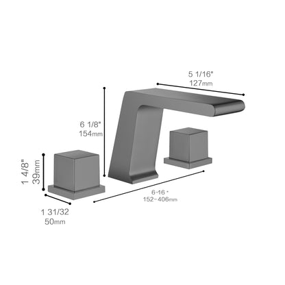 Fontana Trujillo 1.2 GPM Dual Handle Deck Mounted Gun Metal Gray Waterfall Faucet