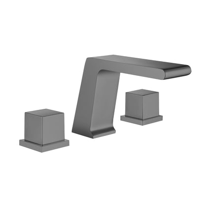 Fontana Trujillo 1.2 GPM Dual Handle Deck Mounted Gun Metal Gray Waterfall Faucet