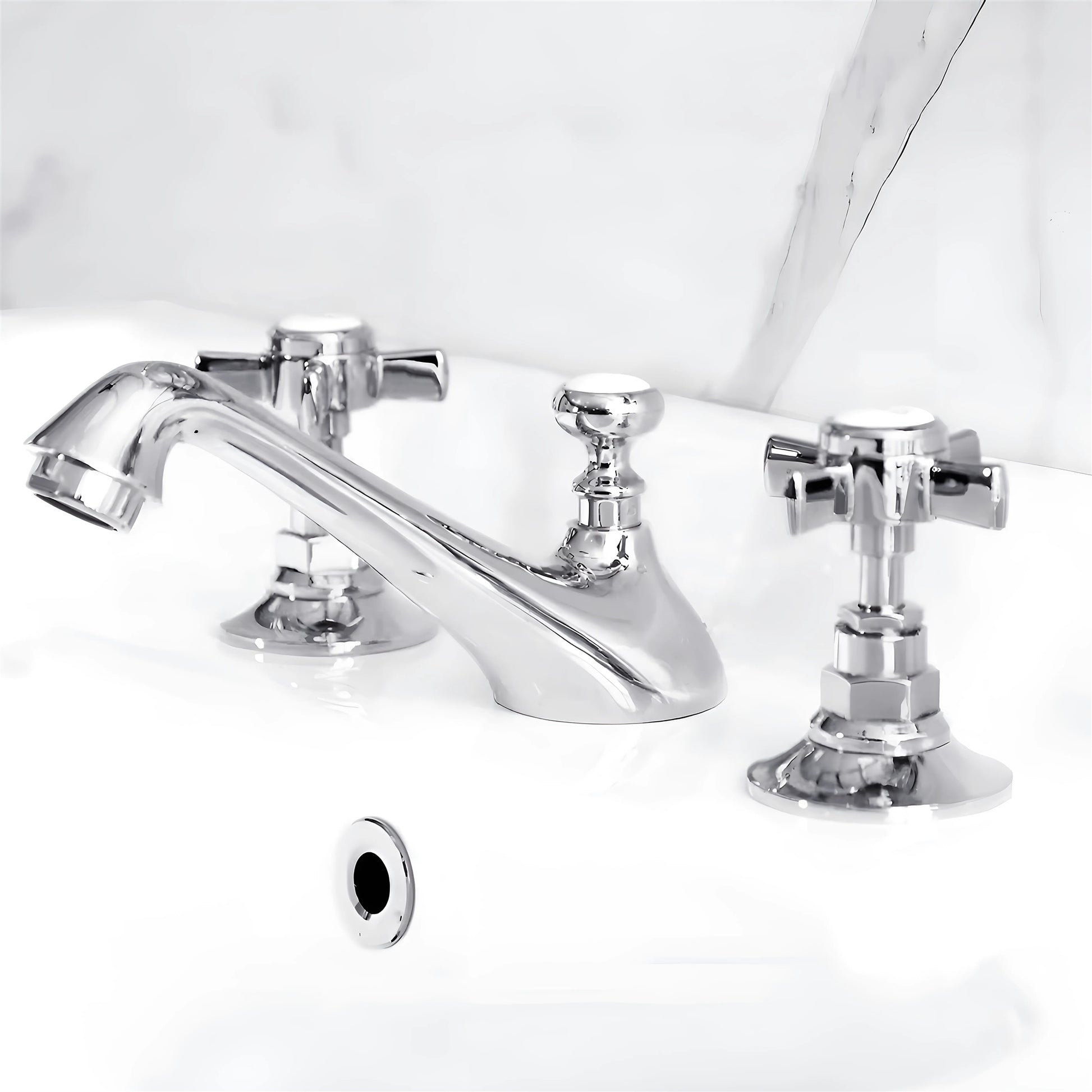Fontana Vendome Dual Handle Deck Mounted Hot And Cold Chrome Faucet