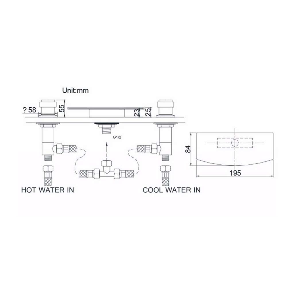 Fontana Venice Double Handle Chrome Waterfall Bathtub Faucet Set