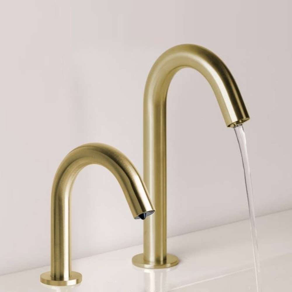 Fontana Wella Touchless Motion Sensor Brushed Gold Faucet and Automatic Deck Mount Soap Dispenser