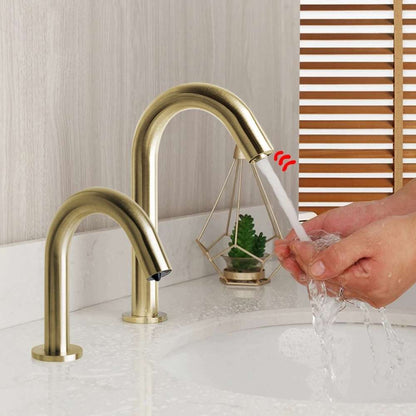 Fontana Wella Touchless Motion Sensor Brushed Gold Faucet and Automatic Deck Mount Soap Dispenser