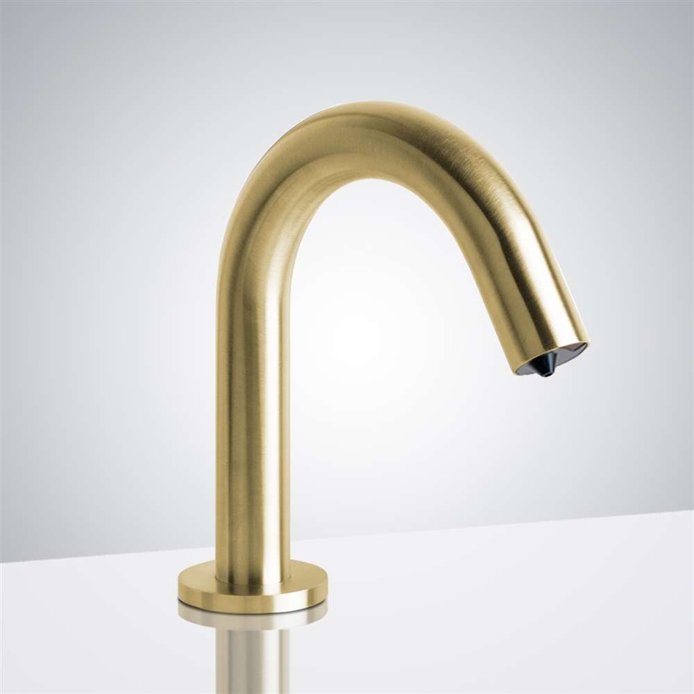Fontana Wella Touchless Motion Sensor Brushed Gold Faucet and Automatic Deck Mount Soap Dispenser