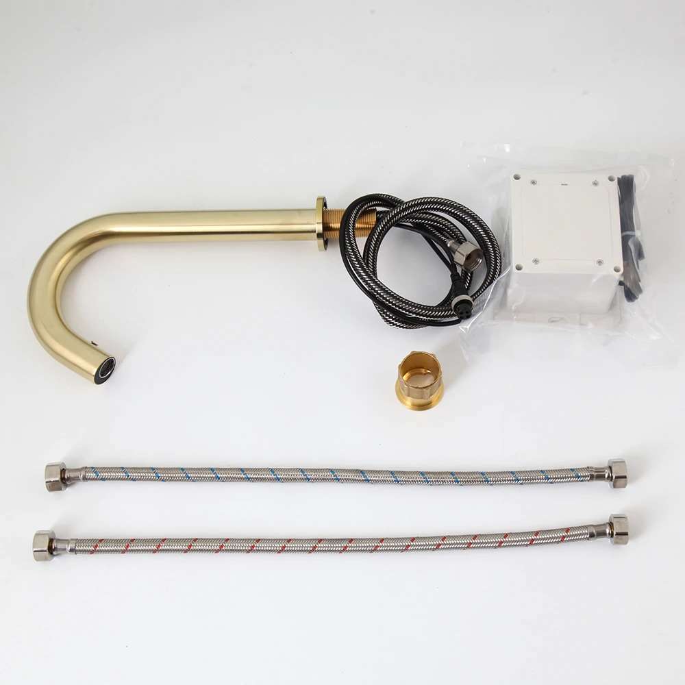 Fontana Wella Touchless Motion Sensor Brushed Gold Faucet and Automatic Deck Mount Soap Dispenser