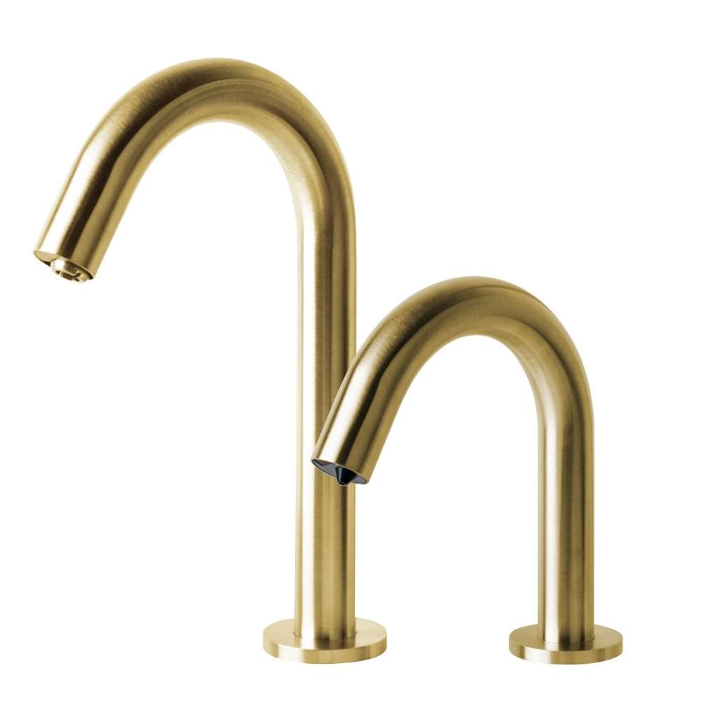Fontana Wella Touchless Motion Sensor Brushed Gold Faucet and Automatic Deck Mount Soap Dispenser