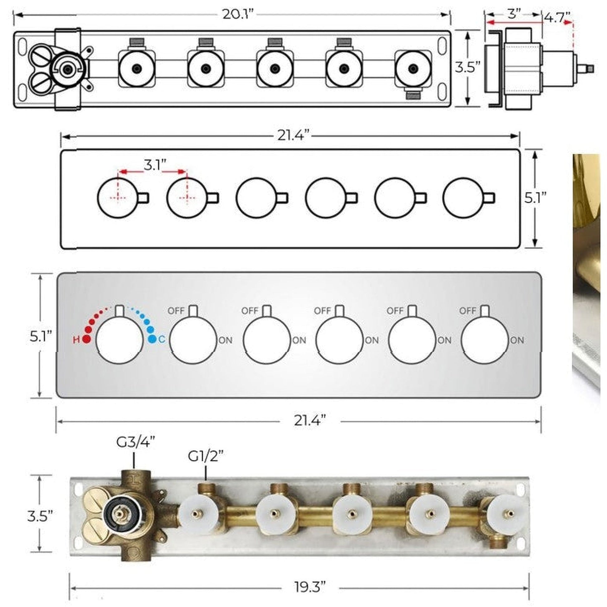 FontanaShowers Benevento Creative Luxury Gold Recessed Ceiling Mounted LED Musical Thermostatic Phone Controlled Waterfall, Rainfall & Mist Shower System With 6-Jet Body Sprays and Hand Shower