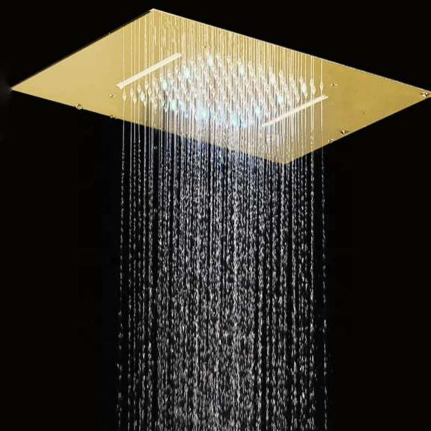 FontanaShowers Creative Luxury Gold Recessed Ceiling Mounted Color Changing Water Powered LED Shower System With Adjustable 6-Jet Body Sprays and Hand Shower