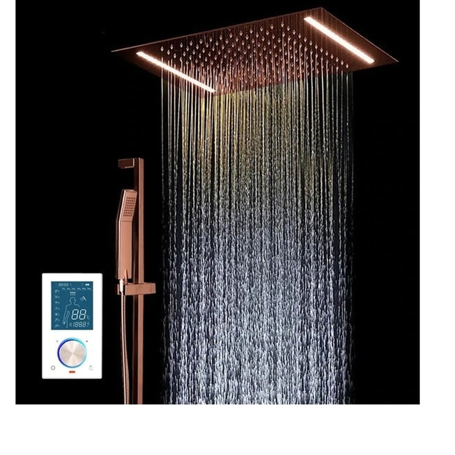 FontanaShowers Creative Luxury Light Oil Rubbed Bronze Rectangular Ceiling Mounted Rainfall Shower System With Bravat LED Touch Control and Hand Shower