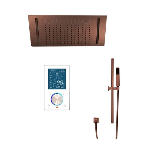 FontanaShowers Creative Luxury Light Oil Rubbed Bronze Rectangular Ceiling Mounted Rainfall Shower System With Bravat LED Touch Control and Hand Shower