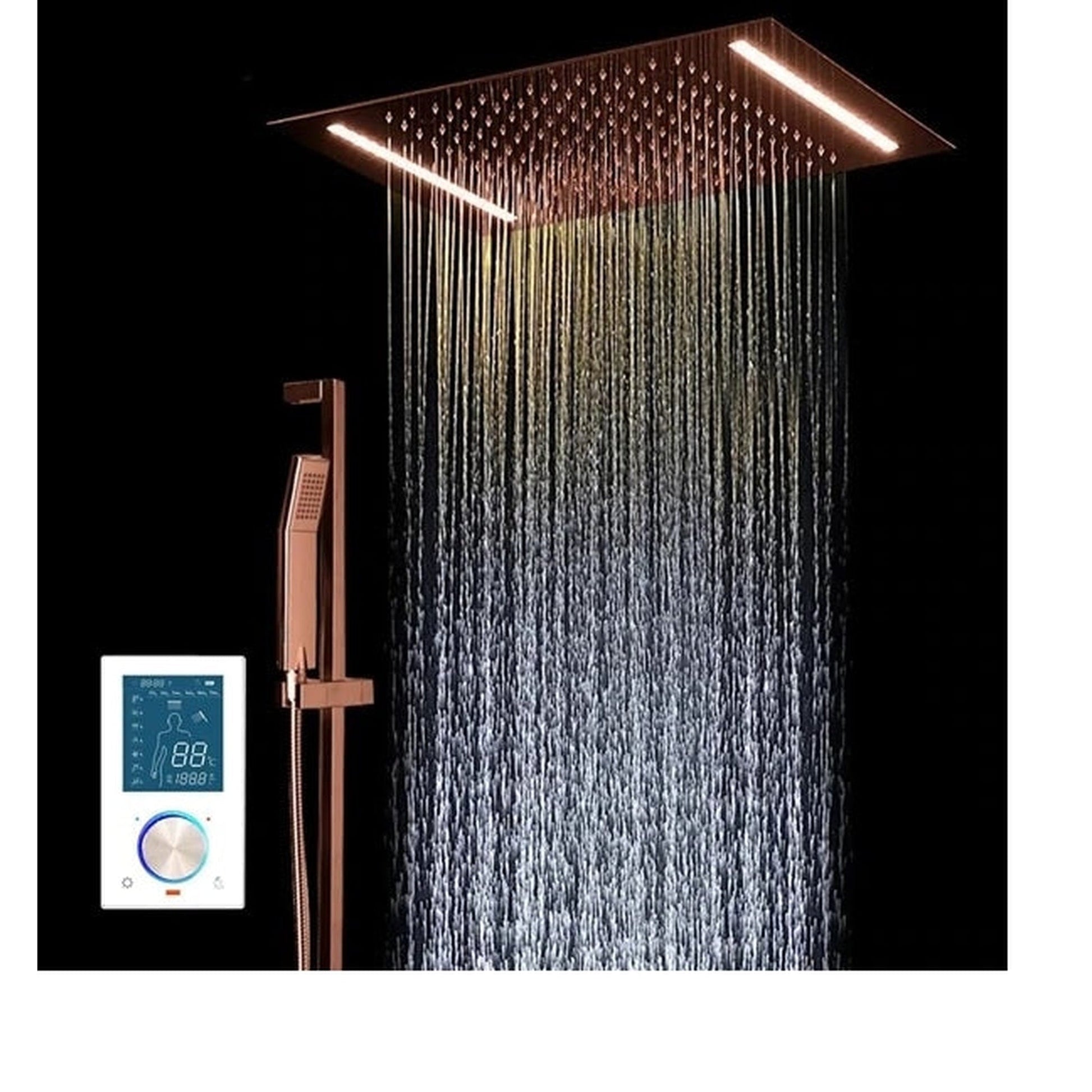 FontanaShowers Creative Luxury Light Oil Rubbed Bronze Rectangular Ceiling Mounted Rainfall Shower System With Smart & Intelligent LED Touch Control and Hand Shower