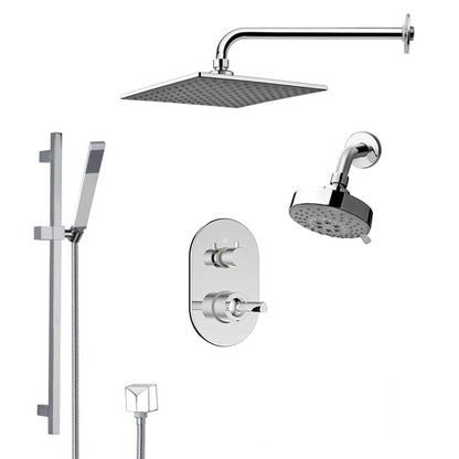 FontanaShowers Deluxe Designers 20" Chrome Wall-Mounted Square & Small Round Dual Shower Head Rainfall Shower System With Slide Bar and Hand Shower