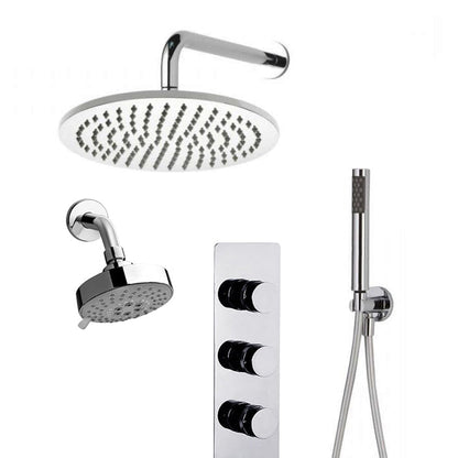FontanaShowers Designers Creative Luxury 8" Chrome Round Wall-Mounted Dual Shower Head Rainfall Shower System With Hand Shower and Triple Handle Mixer