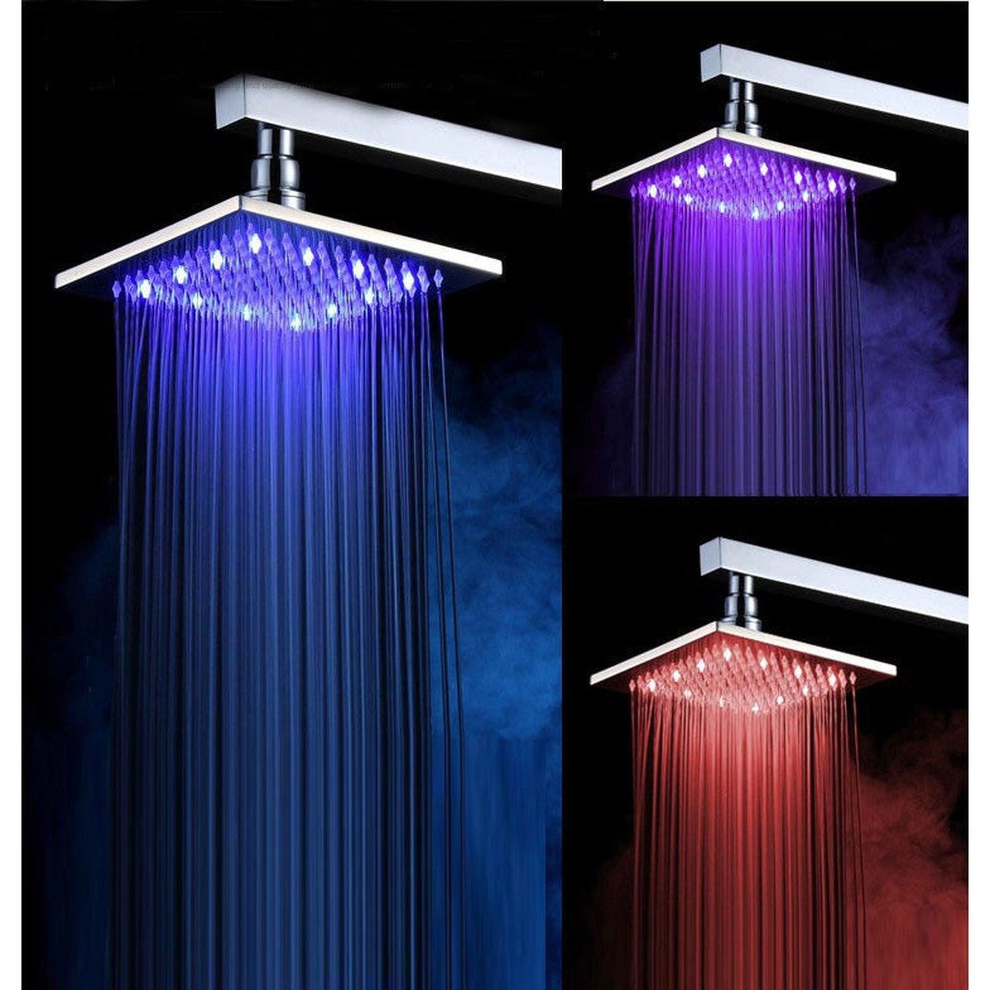 FontanaShowers Milan Creative Luxury 10" Chrome Square Wall-Mounted LED Rainfall Shower System With 6-Jet Stainless Steel Massage Sprays and Hand Shower